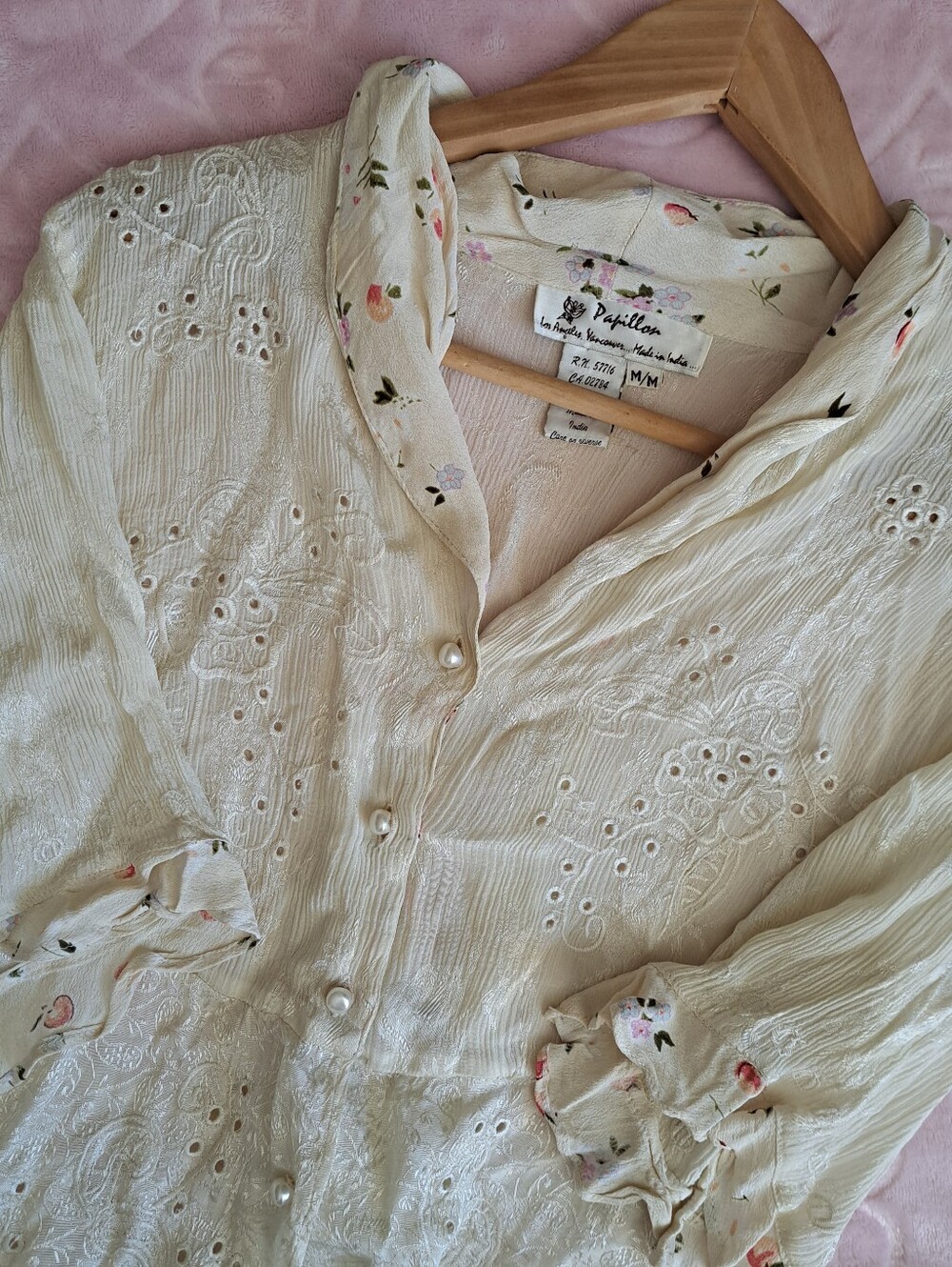Papillon Cream Embroidered Eyelet Button-Front Women's Top